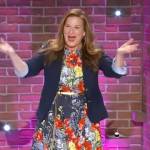 Ana Gasteyer’s blue floral print flare dress on The Kelly Clarkson Show