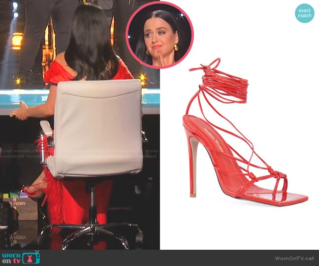 Andrea Wazen Mandaloun Leather Wrap Sandals worn by Katy Perry on American Idol