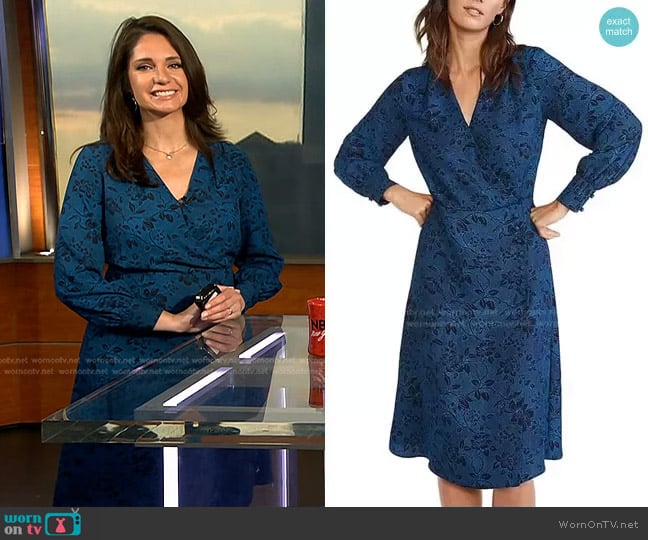 Ann Taylor Deep Cerulean Mini Floral Faux Wrap Dress worn by Maria Larosa on Today