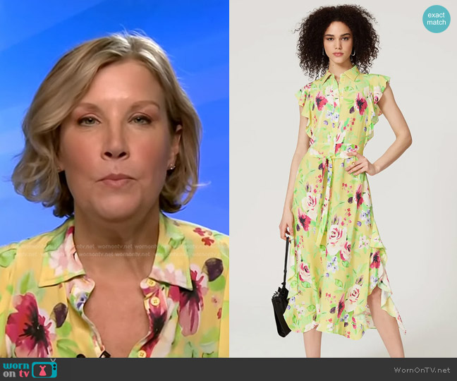 Marissa Webb Collective Button Front Ruffle Midi Dress worn by Kristen Dahlgren on NBC News Daily