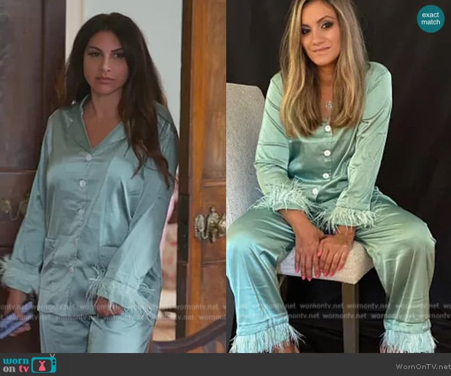 Plume Celedon Stretch Satin Pajamas worn by Jennifer Aydin on The Real Housewives of New Jersey