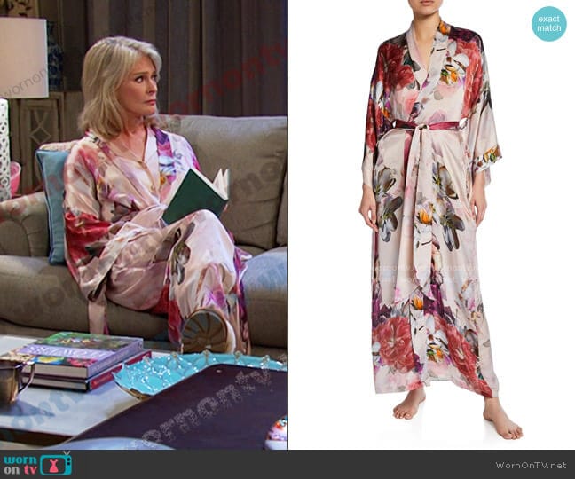 Christine Lingerie Camille Floral-Print Long Silk Robe worn by Marlena Evans (Deidre Hall) on Days of our Lives