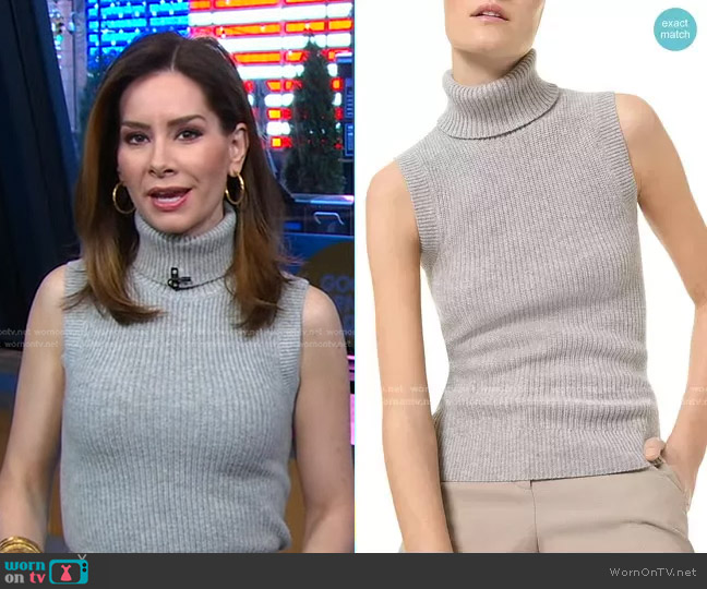 Michael Kors Cashmere Sleeveless Turtleneck Sweater worn by Rebecca Jarvis on Good Morning America