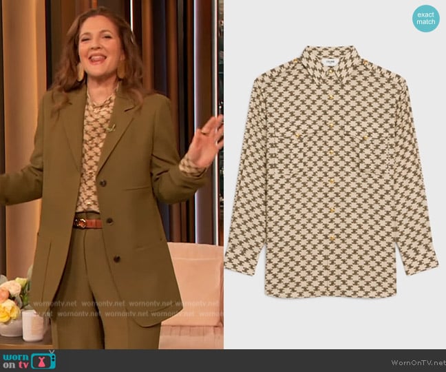 Celine Reporter Shirt worn by Drew Barrymore on The Drew Barrymore Show