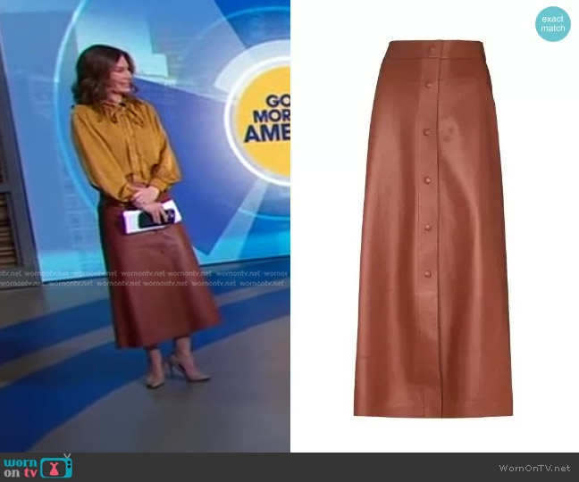 WornOnTV: Rebecca’s yellow tie neck blouse and brown skirt on Good ...