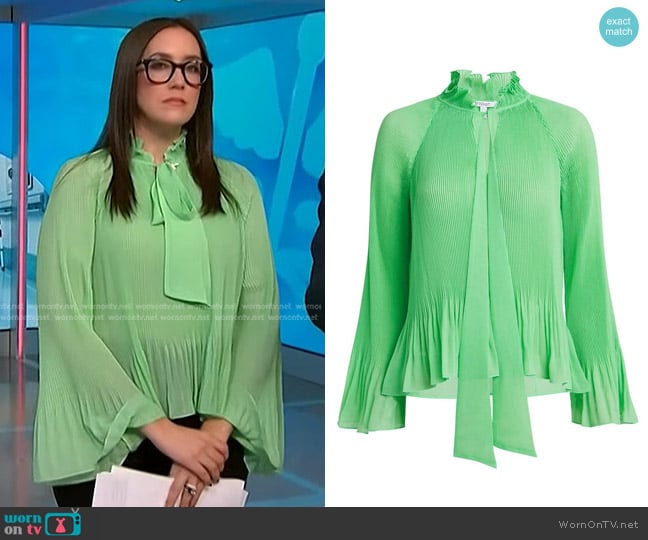 Derek Lam 10 Crosby Pleated Tie Neck Blouse in Green-lt worn by Savannah Sellers on NBC News Daily