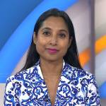 Dr. Roshini Rajapaksa’s blue and white printed blazer on Today