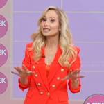 Dr. Whitney Bowe’s orange blazer with gold buttons on Good Morning America