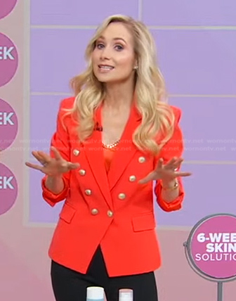 Dr. Whitney Bowe’s orange blazer with gold buttons on Good Morning America