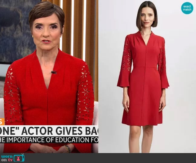 Elie Tahari Embroidered Sleeve Dress worn by Catherine Herridge on CBS Mornings