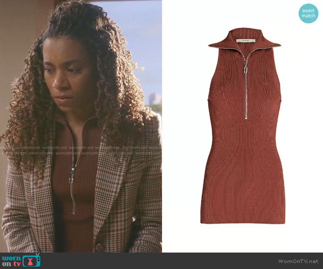 Et Ochs Emily Rib Zip Polo Tank worn by Maggie Pierce (Kelly McCreary) on Greys Anatomy