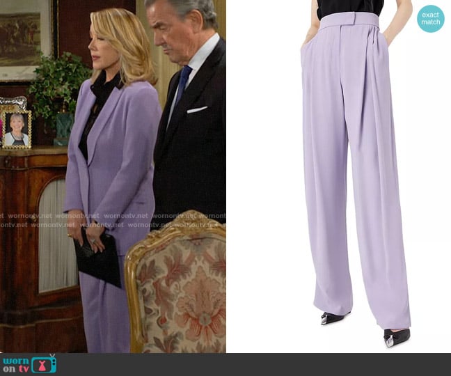 Emporio Armani Emorio Pleated Wide Leg Pants in Dark Orchid worn by Nikki Reed Newman (Melody Thomas-Scott) on The Young and the Restless