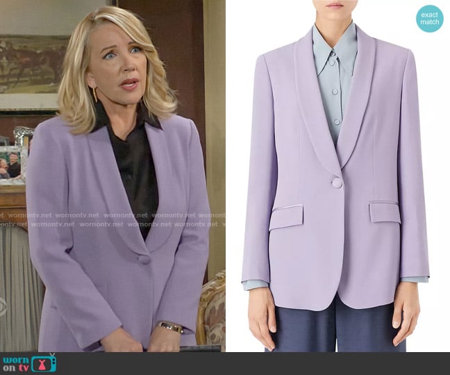 Emporio Armani Shawl Lapel Jacket in Dark Orchid worn by Nikki Reed Newman (Melody Thomas-Scott) on The Young and the Restless