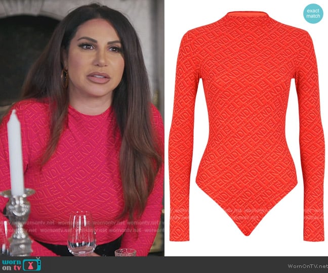 Fendi x Skims Mock Neck Long Sleeve Bodysuit worn by Jennifer Aydin on The Real Housewives of New Jersey