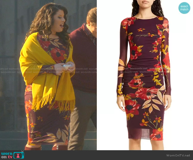 Fuzzi Floral Print Long Sleeve Midi Dress worn by Jazmin Martinez (Hailie Sahar) on Good Trouble