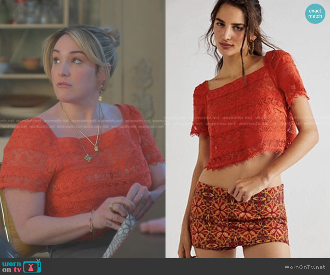 FP One Amelie Crochet Lace Top worn by Davia (Emma Hunton) on Good Trouble