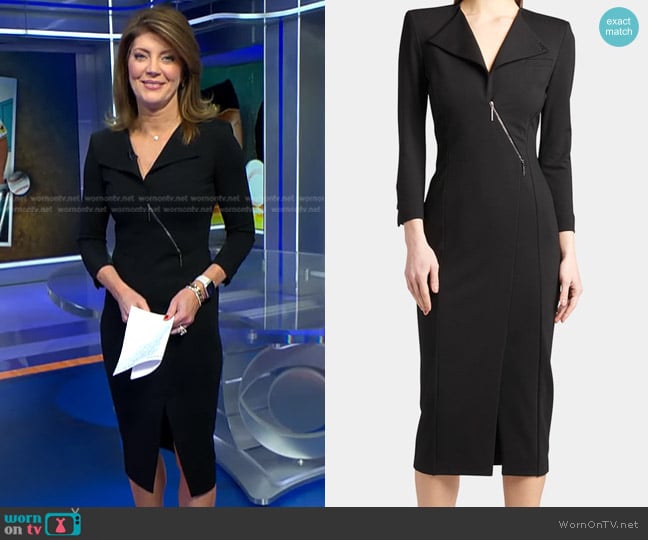 Giorgio Armani Zip-Front Jersey Midi Dress worn by Norah O'Donnell on CBS Evening News