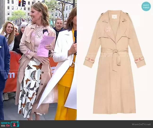 Maje Glorie Embroidered Trench Coat worn by Savannah Guthrie on Today