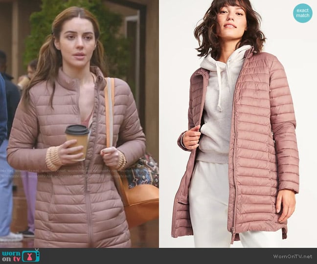 Old Navy Go-H20 Water-Resistant Long Narrow-Channel Puffer Jacket worn by Jules Millin (Adelaide Kane) on Greys Anatomy