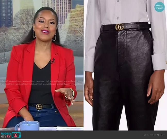 Gucci Reversible logo-plaque belt worn by Sheinelle Jones on Today