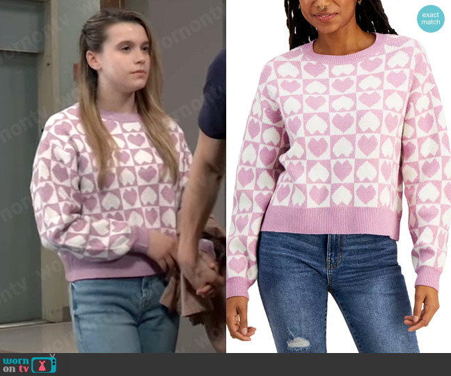 Hooked Up by IOT Heart-Print Ribbed-Edge Sweatshirt worn by Charlotte Cassadine (AnaSofia Bianchi) on General Hospital