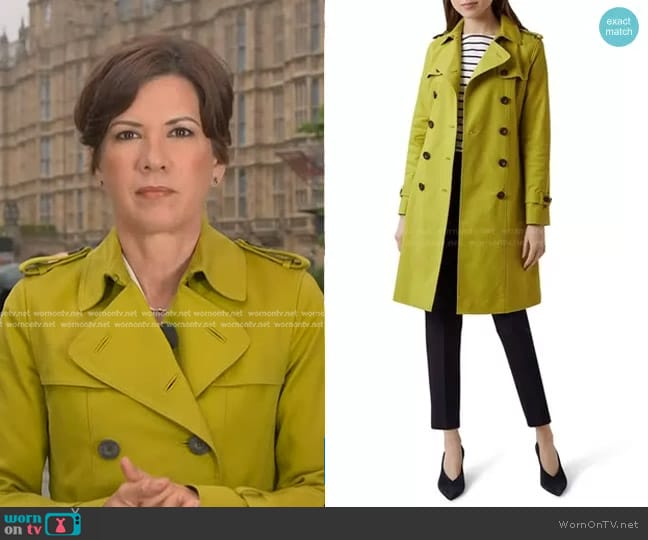 Hobbs London Saskia Trench Coat in Bright Green worn by Kelly Cobiella on Today