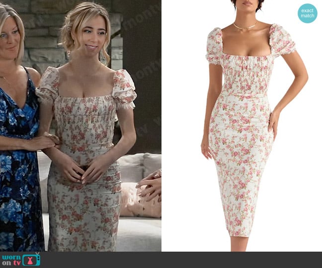 House of CB Bellucci Floral Smocked Midi Dress worn by Josslyn Jacks (Eden McCoy) on General Hospital