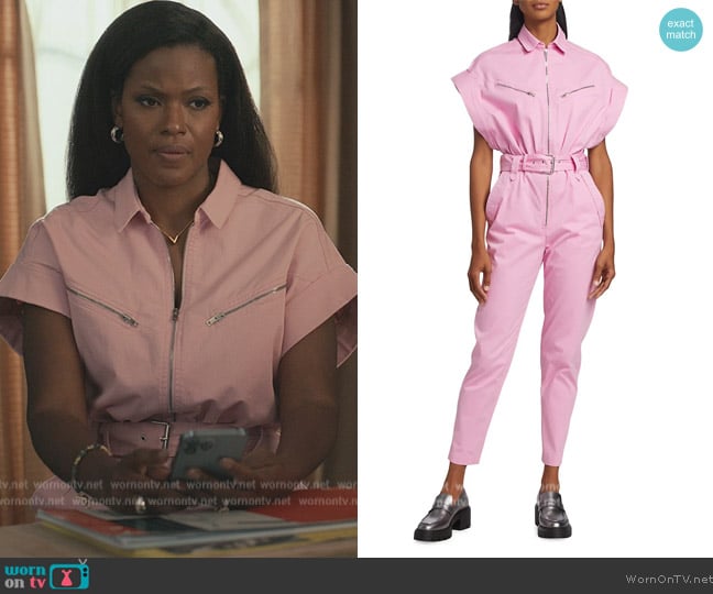 IRO Lavine Belted Denim Crop Jumpsuit worn by Vivian Banks (Cassandra Freeman) on Bel-Air