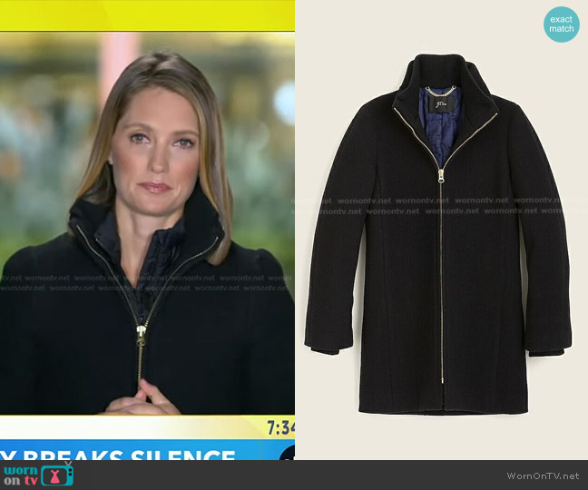 J. Crew Lodge Coat in Italian Stadium-Cloth Wool Black worn by Kayna Whitworth on Good Morning America