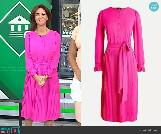 J. Crew Tie-Front Pleated Dress in Neon Flamingo worn by Stephanie Ruhle on Today