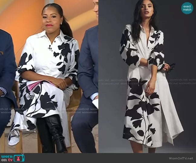 Jo Faulkner Button-Front Asymmetrical Dress worn by Sheinelle Jones on Today