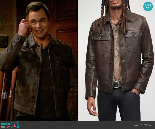 John Varvatos Saul Leather Trucker Jacket worn by Wyatt Spencer (Darin Brooks) on The Bold and the Beautiful