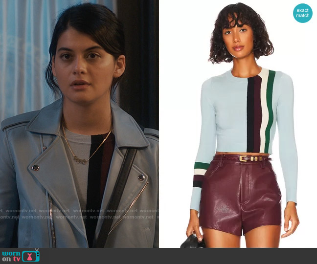 Sam’s blue colorblock cropped sweater on Single Drunk Female