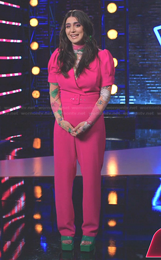 Kate Cosentino's pink belted jumpsuit on The Voice