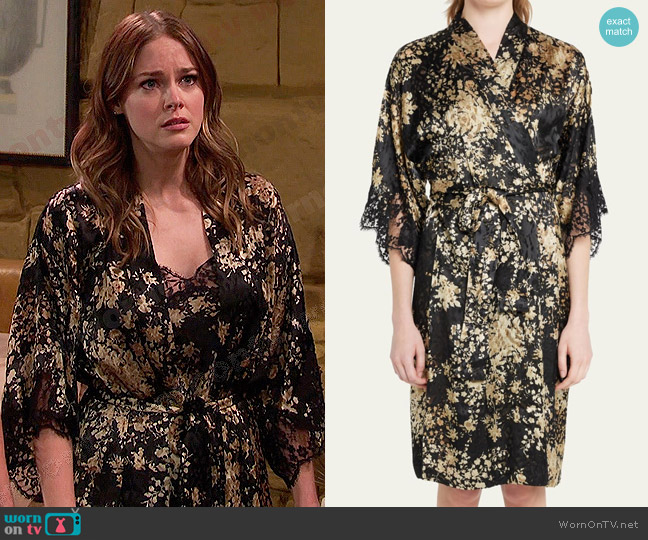 Lise Charmel Floral-Print Lace-Trim Robe worn by Stephanie Johnson (Abigail Klein) on Days of our Lives