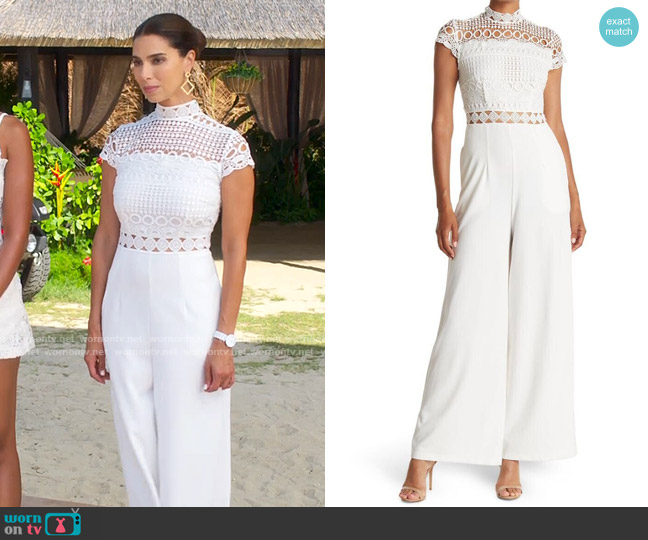 Love by Design Dayna Crochet Jumpsuit worn by Elena Roarke (Roselyn Sanchez) on Fantasy Island