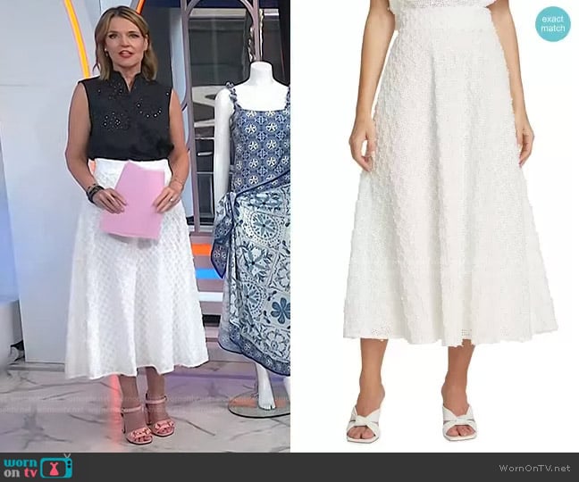 Lela Rose Embroidered Eyelet Midi-Skirt worn by Savannah Guthrie on Today