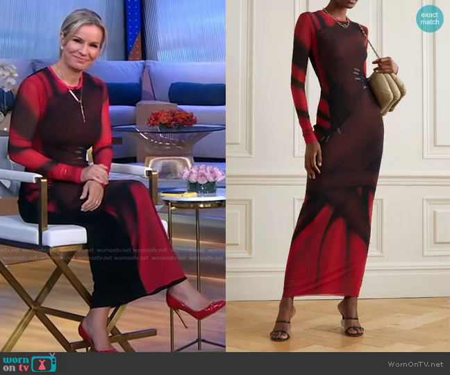 WornOnTV: Jennifer’s black and red printed mesh dress on Good Morning ...