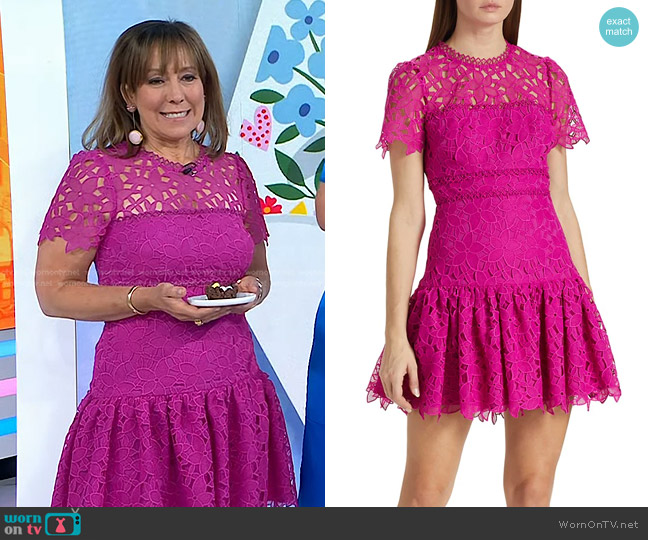 ML Monique Lhuillier Short-Sleeve Floral Lace Minidress worn by Elizabeth Gourlay Heiskell on Today