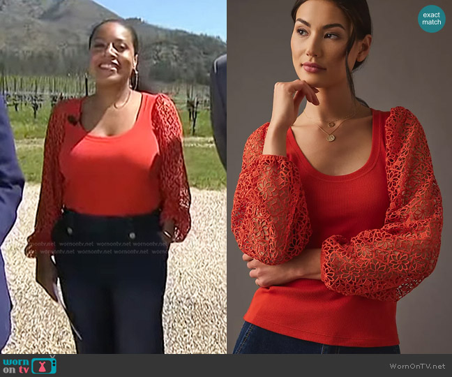 Maeve Lace-Sleeve Top worn by Sheinelle Jones on Today