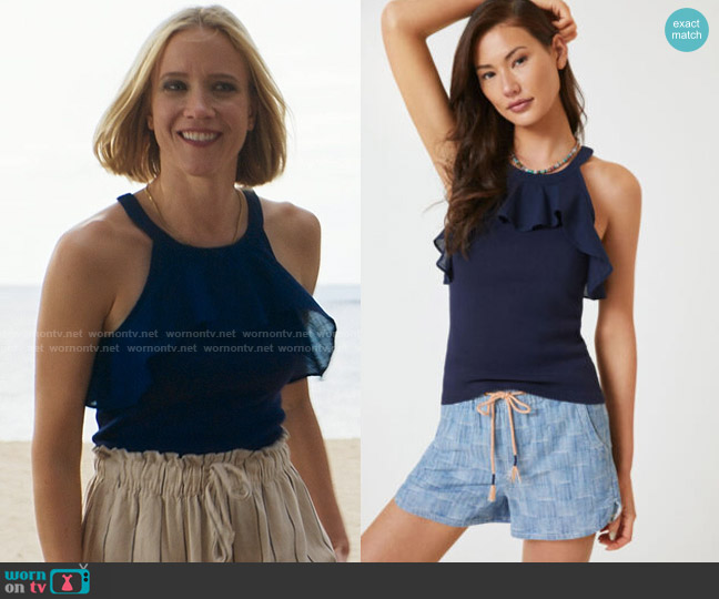 Maeve at Anthropologie Ruffled Rib Halter Tank worn by Laura (Jessy Schram) on Fantasy Island