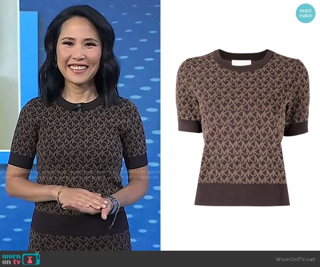 Michael Kors Jacquard Logo Short-Sleeve Top worn by Vicky Nguyen on Today