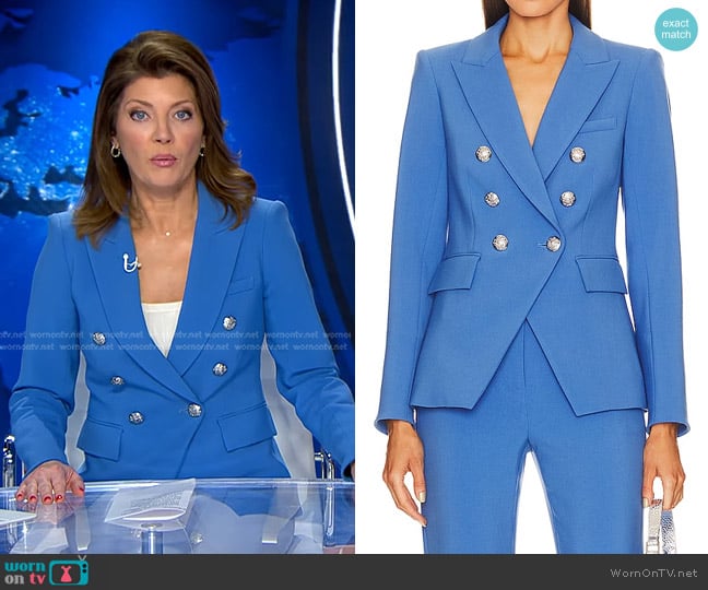 Veronica Beard Miller Dickey Jacket in Bluebell worn by Norah O'Donnell on CBS Evening News