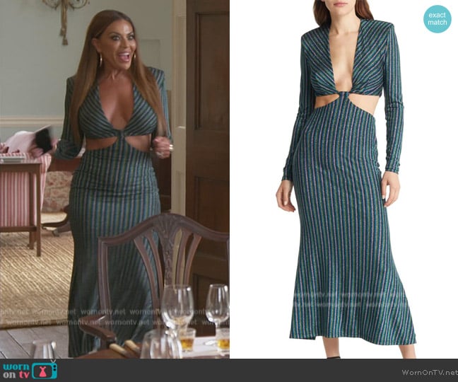 Despina Cutout Long Sleeve Stripe Cocktail Dress by Misha worn by Dolores Catania on The Real Housewives of New Jersey