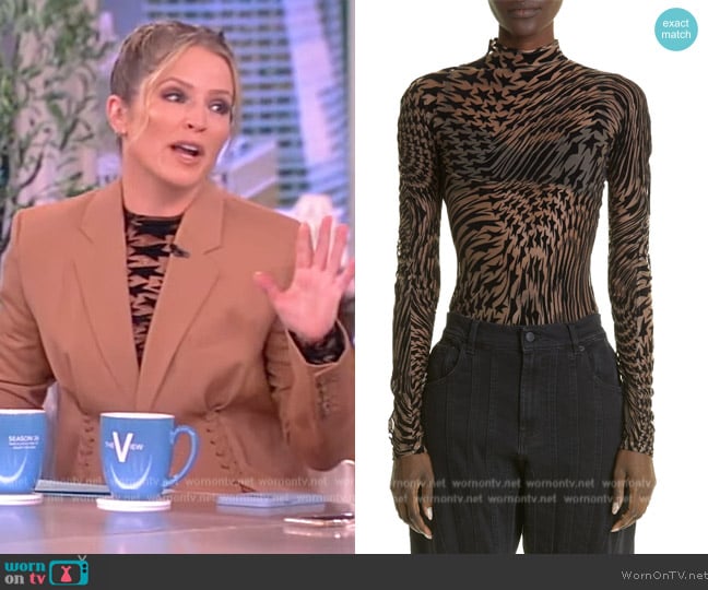 Mugler Icon Flocked Star Sheer Mesh Turtleneck Top worn by Sara Haines on The View