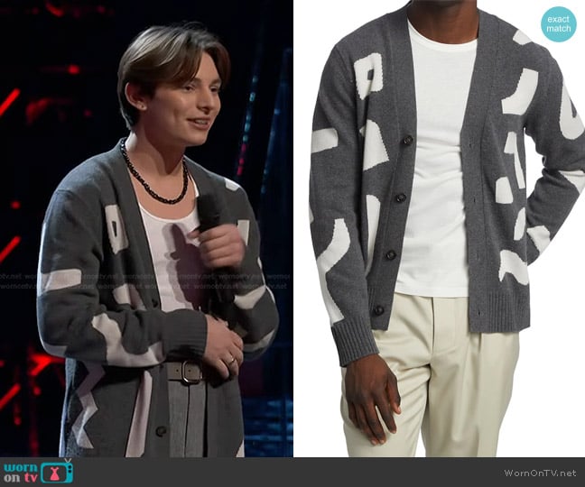 Officine Générale Miles Card Intarsia Cardigan worn by Ryley Tate Wilson on The Voice