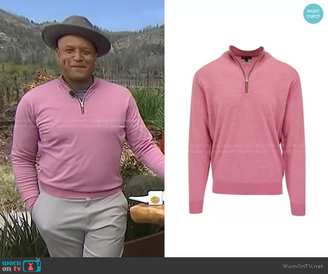 Peter Millar Crown Crafted Quarter Zip Wool Blend Pullover in Rosewood worn by Craig Melvin on Today