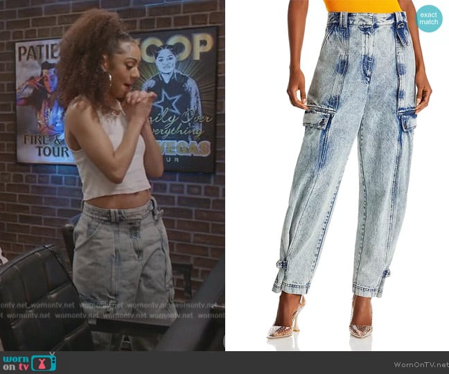 3.1 Phillip Lim Overdyed Denim Utility Jeans worn by Patience (Chelsea Tavares) on All American