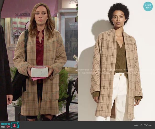 Vince Plaid Collarless Coat worn by Gwen Rizczech (Emily O'Brien) on Days of our Lives