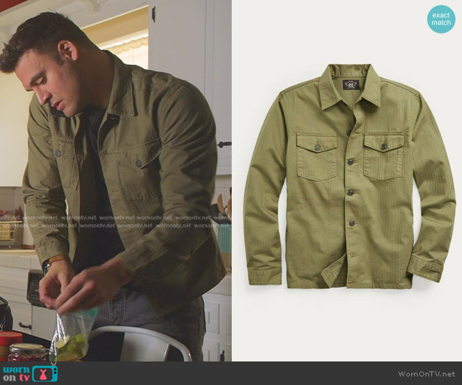 Ralph Lauren Cotton Herringbone Twill Jacket in Olive Green worn by Eddie Diaz (Ryan Guzman) on 9-1-1